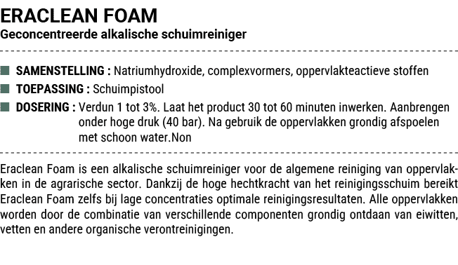 ERACLEAN FOAM Geconcentreerde alkalische schuimreiniger ■ SAMENSTELLING : Natriumhydroxide, complexvormers, oppervlak...