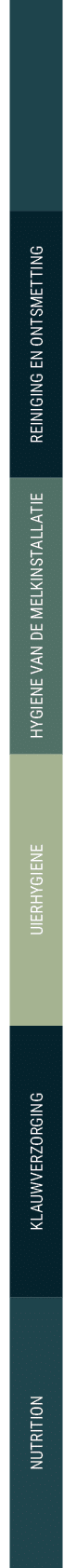 ,REINIGING EN ONTSMETTING,HYGIENE VAN DE MELKINSTALLATIE,UIERHYGIENE,KLAUWVERZORGING,NUTRITION