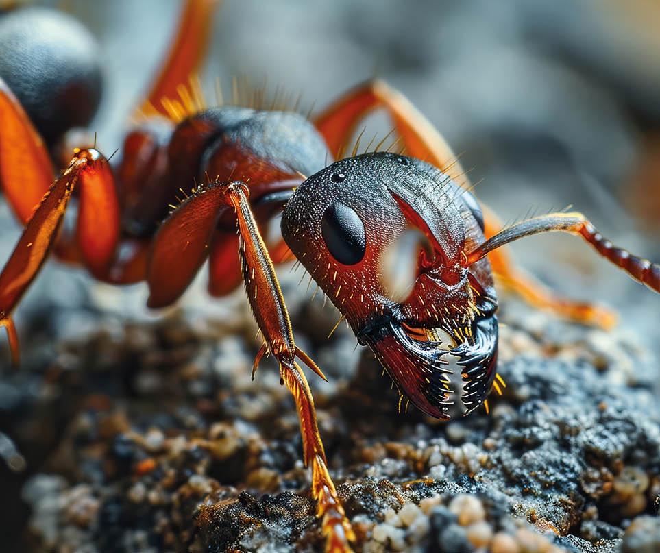 An ant with a shaved body and has a mustache, macro photography, close-up, high-quality details, deep focus, professional shot, --ar 3:2 --style raw --stylize 250 --v 6 Job ID: dd5db7d6-6433-4a50-b3d5-69491ac23ece