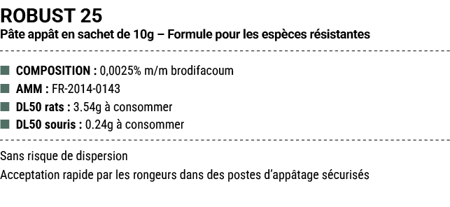 ROBUST 25 P te app t en sachet de 10g – Formule pour les esp ces r sistantes ■ COMPOSITION : 0,0025% m/m brodifacoum ...
