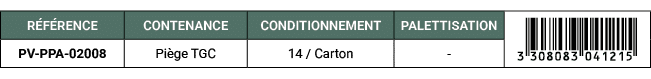 R F RENCE,CONTENANCE,CONDITIONNEMENT,PALETTISATION,￼,PV PPA 02008,Pi ge TGC,14 / Carton, 