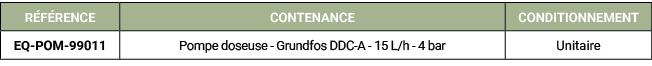 R F RENCE,CONTENANCE,CONDITIONNEMENT,EQ POM 99011,Pompe doseuse Grundfos DDC A 15 L/h 4 bar,Unitaire