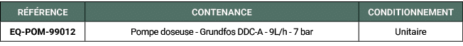 R F RENCE,CONTENANCE,CONDITIONNEMENT,EQ POM 99012,Pompe doseuse Grundfos DDC A 9L/h 7 bar,Unitaire