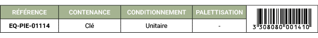R F RENCE,CONTENANCE,CONDITIONNEMENT,PALETTISATION,￼,EQ PIE 01114,Cl ,Unitaire, 