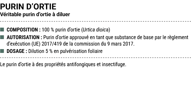 PURIN D’ORTIE V ritable purin d’ortie  diluer ■ COMPOSITION : 100 % purin d’ortie (Urtica dioica) ■ AUTORISATION : P...