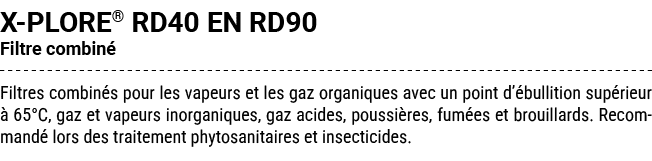 X PLORE® RD40 EN RD90 Filtre combin Filtres combin s pour les vapeurs et les gaz organiques avec un point d’ bulliti...
