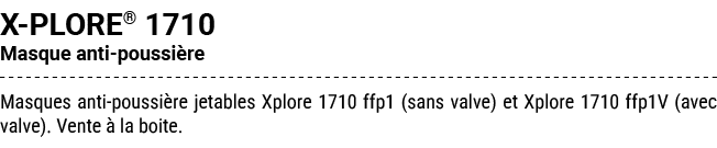 X PLORE® 1710 Masque anti poussi re Masques anti poussi re jetables Xplore 1710 ffp1 (sans valve) et Xplore 1710 ffp1...