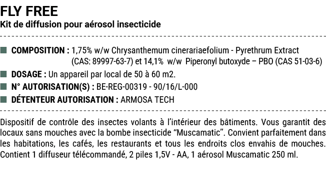 FLY FREE Kit de diffusion pour a rosol insecticide ■ COMPOSITION : 1,75% w/w Chrysanthemum cinerariaefolium Pyrethrum...