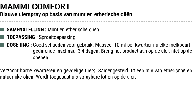 MAMMI COMFORT Blauwe uierspray op basis van munt en etherische oli n. ■ SAMENSTELLING : Munt en etherische oli n. ■ T...