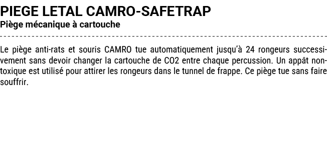 PIEGE LETAL CAMRO SAFETRAP Pi ge m canique  cartouche Le pi ge anti rats et souris CAMRO tue automatiquement jusqu’ ...