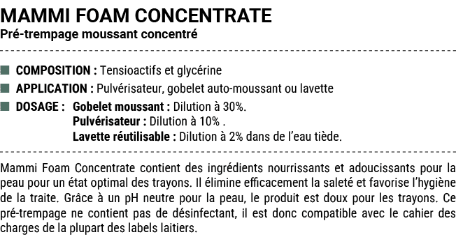 MAMMI FOAM CONCENTRATE Pr trempage moussant concentr  ■ COMPOSITION : Tensioactifs et glyc rine ■ APPLICATION : Pulv...