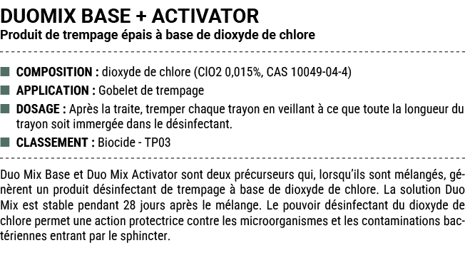 DUOMIX BASE + ACTIVATOR Produit de trempage pais   base de dioxyde de chlore ■ COMPOSITION : dioxyde de chlore (ClO2...