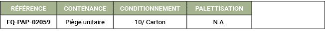 R F RENCE,CONTENANCE,CONDITIONNEMENT,PALETTISATION,,EQ PAP 02059,Pi ge unitaire,10/ Carton,N.A. 
