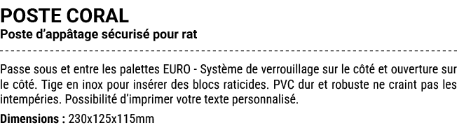 POSTE CORAL Poste d’app tage s curis pour rat Passe sous et entre les palettes EURO Syst me de verrouillage sur le c...