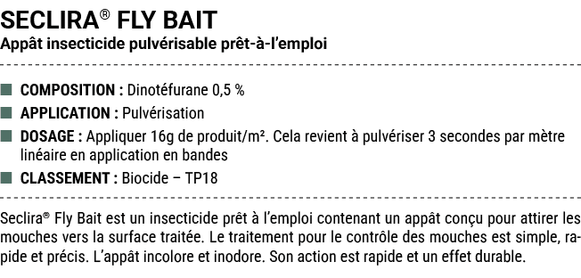 SECLIRA® FLY BAIT App t insecticide pulv risable pr t  l’emploi ■ COMPOSITION : Dinot furane 0,5 % ■ APPLICATION : P...