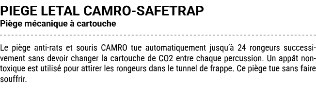 PIEGE LETAL CAMRO SAFETRAP Pi ge m canique  cartouche Le pi ge anti rats et souris CAMRO tue automatiquement jusqu’ ...