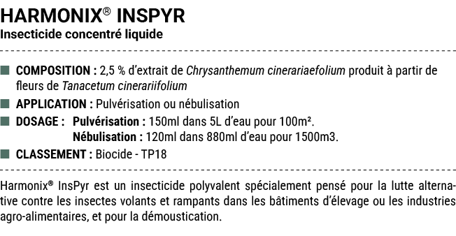 HARMONIX® INSPYR Insecticide concentr liquide ■ COMPOSITION : 2,5 % d’extrait de Chrysanthemum cinerariaefolium prod...