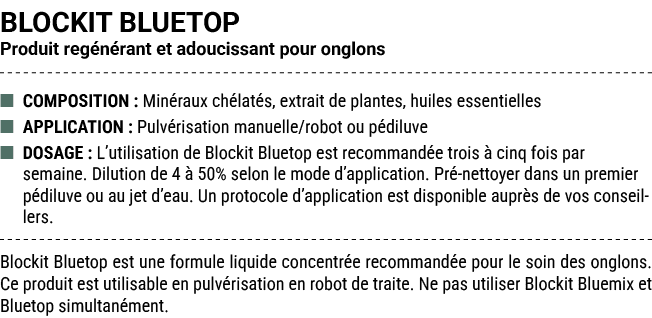 BLOCKIT BLUETOP Produit reg n rant et adoucissant pour onglons ■ COMPOSITION : Min raux ch lat s, extrait de plantes,...