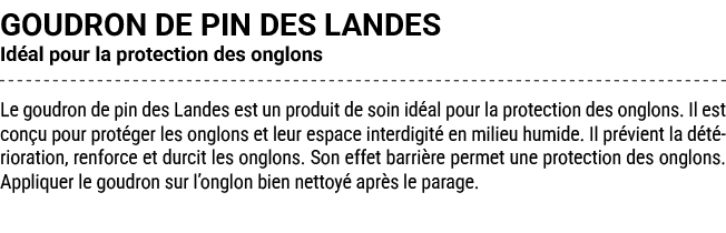 GOUDRON DE PIN DES LANDES Id al pour la protection des onglons Le goudron de pin des Landes est un produit de soin id...