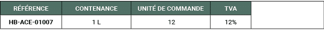 R F RENCE,CONTENANCE,UNIT DE COMMANDE,TVA,,HB ACE 01007,1 L, 12,12%