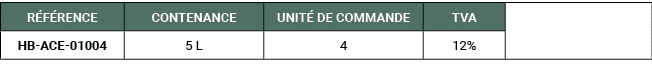 R F RENCE,CONTENANCE,UNIT DE COMMANDE,TVA,,HB ACE 01004,5 L,4,12%