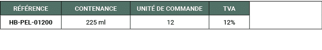 R F RENCE,CONTENANCE,UNIT DE COMMANDE,TVA,,HB PEL 01200,225 ml, 12,12%