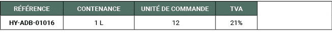 R F RENCE,CONTENANCE,UNIT DE COMMANDE,TVA,,HY ADB 01016,1 L, 12,21%