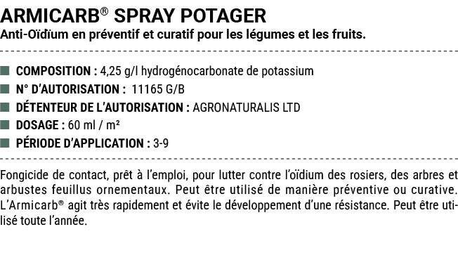 ARMICARB® SPRAY POTAGER Anti O d um en pr ventif et curatif pour les l gumes et les fruits. ■ COMPOSITION : 4,25 g/l ...