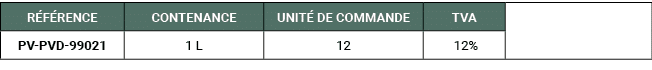 R F RENCE,CONTENANCE,UNIT DE COMMANDE,TVA,,PV PVD 99021,1 L,12, 12%