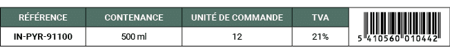 R F RENCE,CONTENANCE,UNIT DE COMMANDE,TVA,￼,IN PYR 91100,500 ml,12,21%