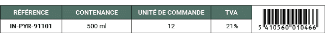 R F RENCE,CONTENANCE,UNIT DE COMMANDE,TVA,￼,IN PYR 91101,500 ml,12, 21%