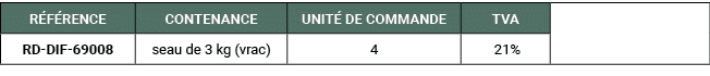 R F RENCE,CONTENANCE,UNIT DE COMMANDE,TVA,,RD DIF 69008,seau de 3 kg (vrac),4, 21%