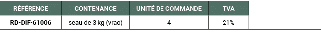 R F RENCE,CONTENANCE,UNIT DE COMMANDE,TVA,,RD DIF 61006,seau de 3 kg (vrac),4,21%