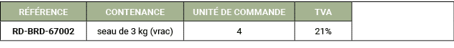 R F RENCE,CONTENANCE,UNIT DE COMMANDE,TVA,,RD BRD 67002,seau de 3 kg (vrac),4,21%