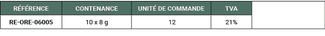 R F RENCE,CONTENANCE,UNIT DE COMMANDE,TVA,,RE ORE 06005,10 x 8 g, 12,21%