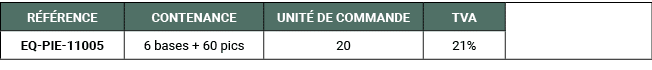 R F RENCE,CONTENANCE,UNIT DE COMMANDE,TVA,,EQ PIE 11005,6 bases + 60 pics,20,21%