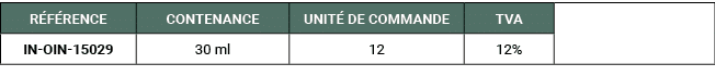 R F RENCE,CONTENANCE,UNIT DE COMMANDE,TVA,,IN OIN 15029,30 ml,12,12%