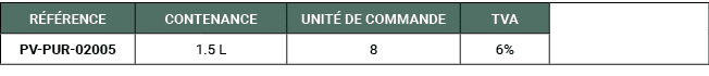 R F RENCE,CONTENANCE,UNIT DE COMMANDE,TVA,,PV PUR 02005,1.5 L,8,6%
