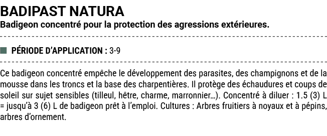 BADIPAST NATURA Badigeon concentr pour la protection des agressions ext rieures. ■ P RIODE D’APPLICATION : 3 9 Ce ba...