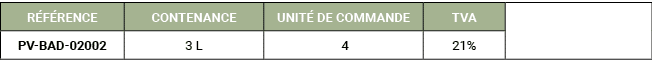 R F RENCE,CONTENANCE,UNIT DE COMMANDE,TVA,,PV BAD 02002,3 L, 4,21%