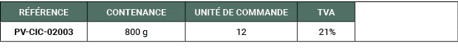 R F RENCE,CONTENANCE,UNIT DE COMMANDE,TVA,,PV CIC 02003,800 g,12, 21%