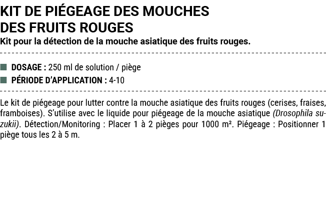 KIT DE PI GEAGE DES MOUCHES DES FRUITS ROUGES Kit pour la d tection de la mouche asiatique des fruits rouges. ■ DOSAG...