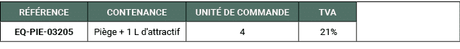 R F RENCE,CONTENANCE,UNIT DE COMMANDE,TVA,,EQ PIE 03205,Pi ge + 1 L d'attractif,4, 21%