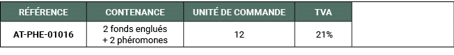 R F RENCE,CONTENANCE,UNIT DE COMMANDE,TVA,,AT PHE 01016,2 fonds englu s + 2 ph romones,12, 21%