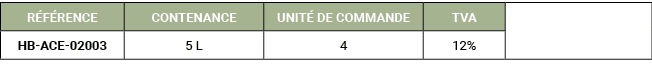 R F RENCE,CONTENANCE,UNIT DE COMMANDE,TVA,,HB ACE 02003,5 L,4,12%