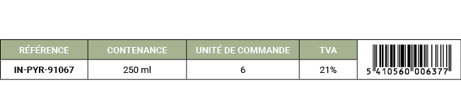 R F RENCE,CONTENANCE,UNIT DE COMMANDE,TVA,￼,IN PYR 91067,250 ml,6,21%