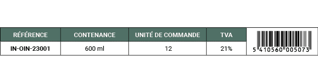 R F RENCE,CONTENANCE,UNIT DE COMMANDE,TVA,￼,IN OIN 23001,600 ml, 12,21% 