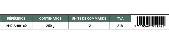 R F RENCE,CONTENANCE,UNIT DE COMMANDE,TVA,￼,IN DIA 00160,250 g,12,21%