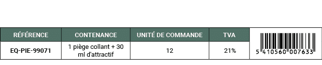 R F RENCE,CONTENANCE,UNIT DE COMMANDE,TVA,￼,EQ PIE 99071,1 pi ge collant + 30 ml d'attractif,12, 21%