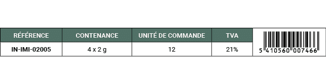 R F RENCE,CONTENANCE,UNIT DE COMMANDE,TVA,￼,IN IMI 02005,4 x 2 g,12,21%
